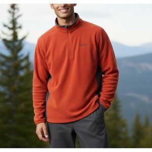 Columbia Fleece Pullover Shirt Orange Gray Size XXL 1/4 Zip Long Sleeve Pullover